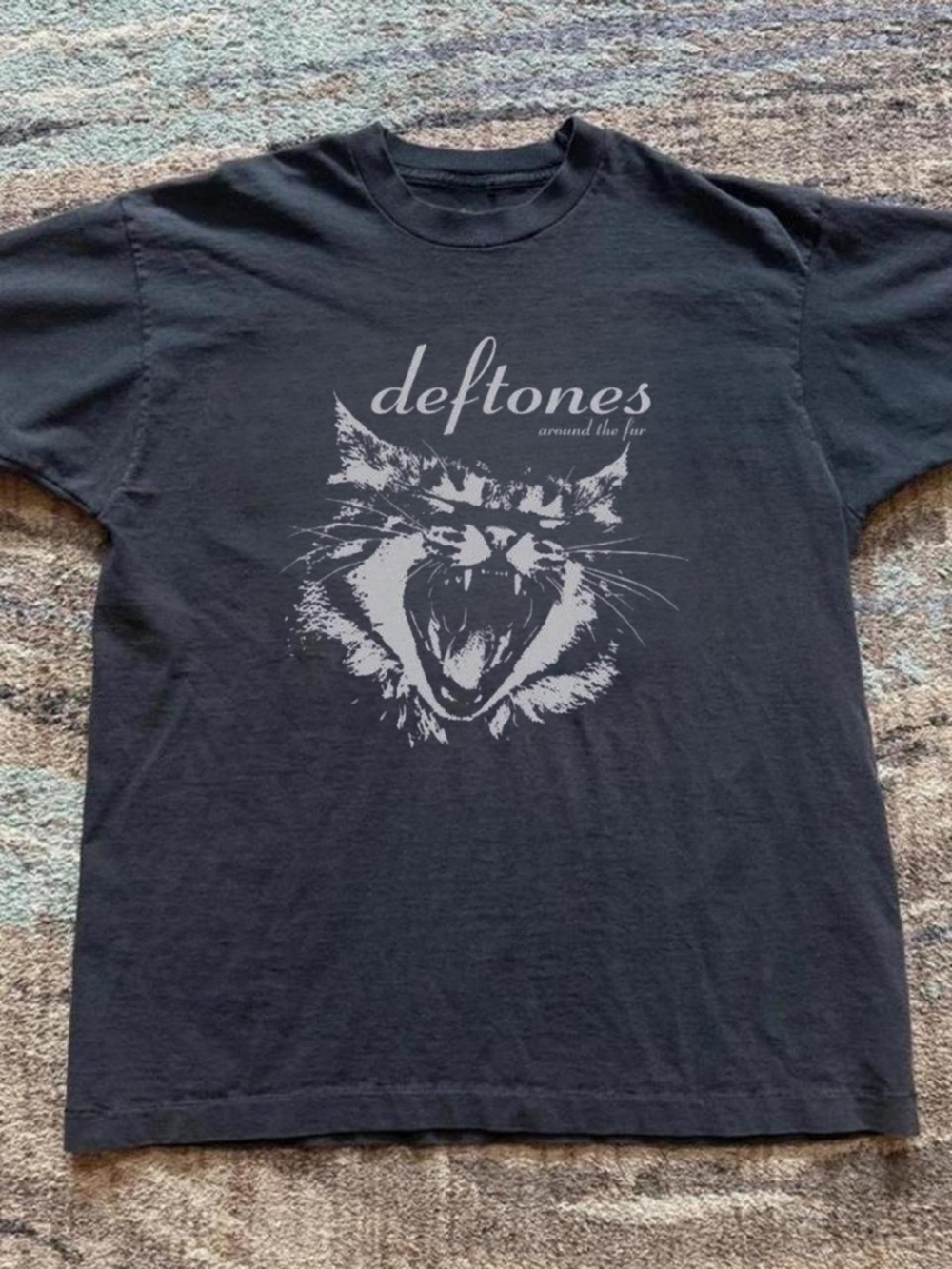 Gildan Black Graphic Tee with White Cat Design